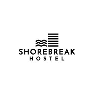 a logo for a steak house with the words shore break hushed at Shorebreak Hostel San Juan La Union in san juan la union