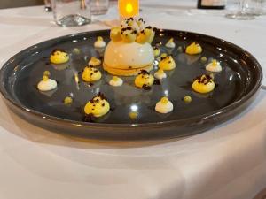 a plate of duck deviled eggs on a table at Prea Gianca in Bonifacio