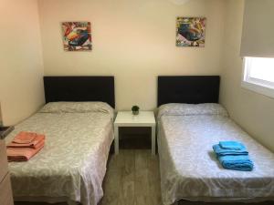 two beds sitting next to each other in a room at Apartamentos Albeniz in Algeciras