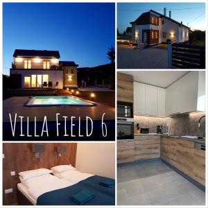 un collage de fotos de un campo de villas en Villa Field6 en Révfülöp