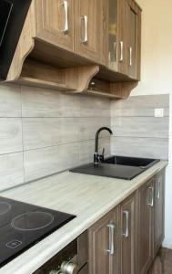 מטבח או מטבחון ב-Apartment 50m2 with a large living room, bedroom, balcony and free private parking