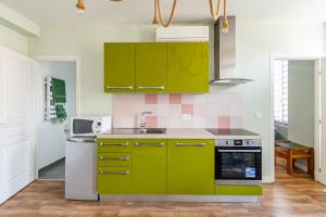 eine Küche mit grünen Schränken und einem Waschbecken in der Unterkunft Appartements Marseille cours Julien in Marseille