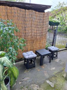 ザグレブにあるDobar sanの庭園内のベンチ2台