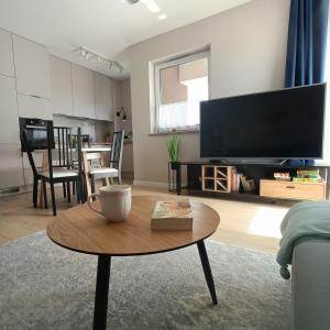 Televízia a/alebo spoločenská miestnosť v ubytovaní Apartament PERŁA POŁUDNIA