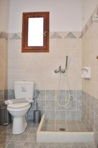a bathroom with a toilet and a shower at Amodari studios on the beach in Plaka