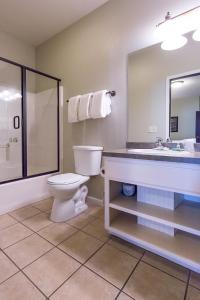 a bathroom with a toilet and a sink and a mirror at Bay Colony Unit 772 - Upper Level in Nisswa