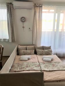 ein großes Bett mit zwei Kissen darauf in einem Schlafzimmer in der Unterkunft Apartmán SIESTA 2 in Podhájska