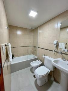 a bathroom with a toilet and a tub and a sink at Altos de Argentina in San Miguel de Tucumán