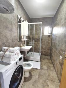 łazienka z pralką i toaletą w obiekcie Elena w mieście Herceg Novi