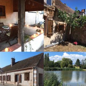 un collage de photos d'une maison et d'un lac dans l'établissement Gîte plein cœur de Sologne, à Marcilly-en-Gault