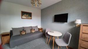 a living room with a couch and a table at Villa Karo in Łeba