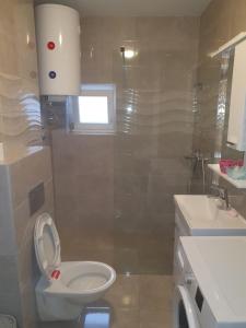 uma casa de banho com um WC branco e um lavatório. em Apartment Veljović em Foca