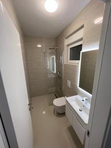 a bathroom with a toilet and a sink and a shower at Residence Doli in Vrsi +27 photos