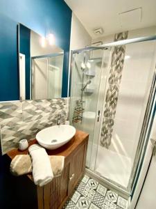 漢斯的住宿－Superbe studio proche du centre-ville de Reims，一间带水槽和淋浴的浴室