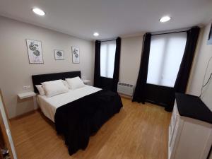 1 dormitorio con 1 cama grande y 2 ventanas en Casa Tarrazo, en Monforte de Lemos