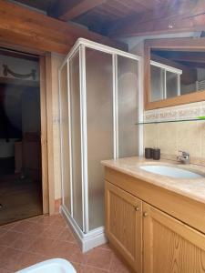 a bathroom with a shower and a sink at Appartamento Asiago centro in Asiago