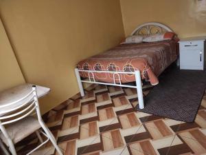 a bedroom with a bed and a chair at Hostal Flores in La Paz