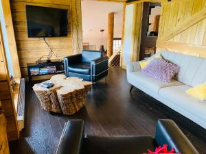 Area soggiorno di Artemis Log Cabin with Spa & Mountain View