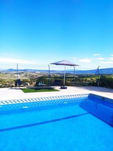 a swimming pool with a view of the ocean at Habitaciones en Finca Olivo y Almendro in Ucenda