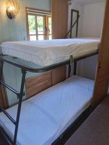 2 łóżka piętrowe w pokoju z oknem w obiekcie The Homestead w mieście West Parley