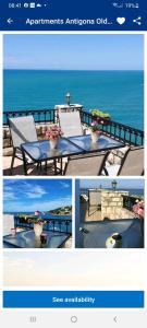 un collage di immagini di un tavolo da picnic e dell'oceano di Apartments Antigona Old Town a Ulcinj