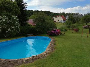 een zwembad in het midden van een tuin bij Waldblick in Laudenbach