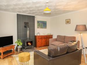 a living room with a couch and a fireplace at Lleyn Cottage The Hive in Menai Bridge