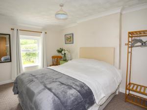 a bedroom with a large bed and a window at Lleyn Cottage The Hive in Menai Bridge