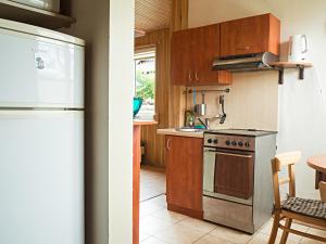 a kitchen with a stove and a refrigerator at Old Palanga Apartments in Palanga