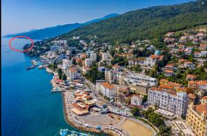 an aerial view of a city next to the water at Apartments Villa Isabella in Opatija