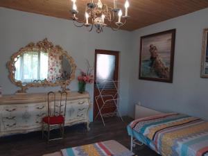 a room with a dresser and a mirror and a bed at Guest House Amazonia in Varna City