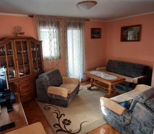 a living room with two couches and a table at Apartman Sofija in Pluzine