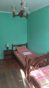 two beds in a room with blue walls at Apartman Sofija in Plužine