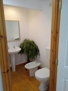 uma casa de banho com um WC e um lavatório em Ballycastle Glenview House 4 bedrooms in the Glens of Antrim em Ballycastle