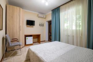 1 dormitorio con 1 cama, 1 silla y TV en Aleksandrit Guest house, en Adler