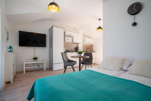 Televízia a/alebo spoločenská miestnosť v ubytovaní APARTAMENTY ALEJA RÓŻ