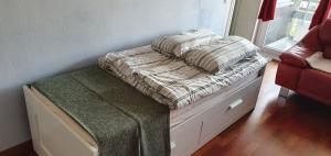 een bed met twee kussens in een kamer bij Apartment Santana 59 mit Aufzug und Balkon in Radevormwald