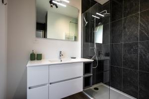 łazienka z umywalką i prysznicem w obiekcie Superbe appartement bord de mer w mieście Saint-Mandrier-sur-Mer