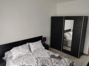 a bedroom with a bed and a mirror at Apartamento Como en tu casa in Logroño