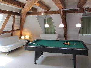 sala de estar con mesa de billar y sofá en Landgasthof Schwanen, en Felben