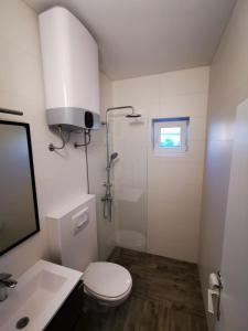a bathroom with a toilet and a sink and a shower at Apartman Smokva in Vodice