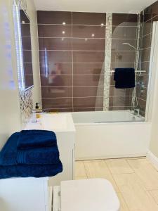 A bathroom at Stunning Beachfront Apartment, Perfect Sea View.