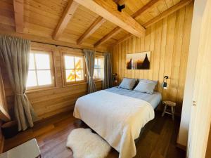 um quarto com uma cama num quarto de madeira em Chalet Le Yéti de Villard 14 Prs - Domaine Alpe d'Huez - Bain nordique em Villard-Reculas