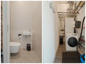 ゼーウォルデにあるSwanky villa in Zeewolde with gardenのトイレと洗面台付きのバスルーム +32枚の写真
