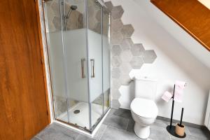 un baño con ducha y WC en La Villa aux Oliviers, en Eu