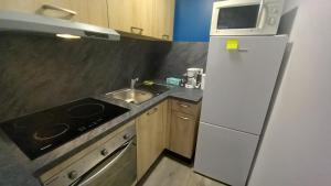 a small kitchen with a white refrigerator and a sink at Saint-flour appartement au cœur de la ville in Saint-Flour