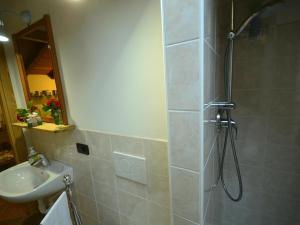 a bathroom with a shower and a sink at Scenic apartment in Vezzi Portio with private garden in Vezzi Portio