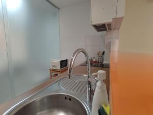 zlew kuchenny z butelką detergentu w obiekcie Madrid AlcoTour Apto trabajo y relax w mieście Alcobendas +15 zdjęć