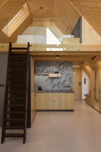 eine Loft-Küche mit einer Treppe und einem Waschbecken in der Unterkunft Apartamenty u Bułecki in Zakopane