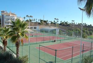 un par de pistas de tenis con palmeras en Nice apartment in a wonderful area, en Villacosta